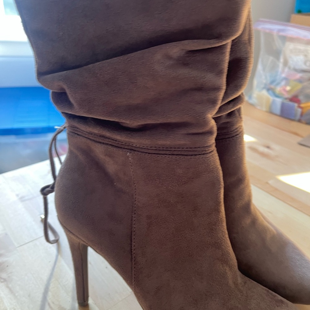 Brown Slouchy Heeled Boots with High Stiletto Heel